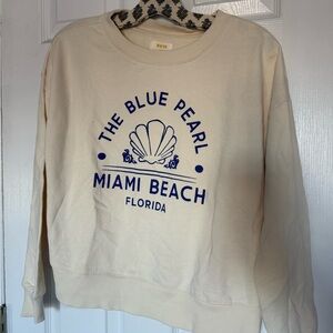 Anthropologie Maeve Cream Sweatshirt with Blue Print